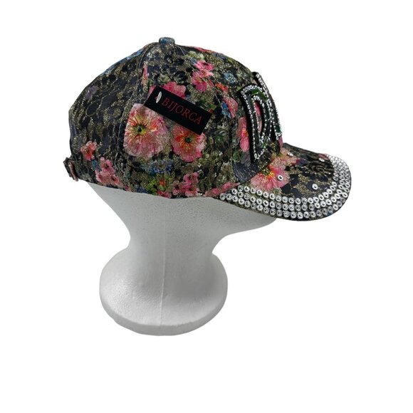 Colorful Diva Floral Bling Cap Adjustable Rhinestone Accents Sparkly By Bjorca - Picture 6 of 8